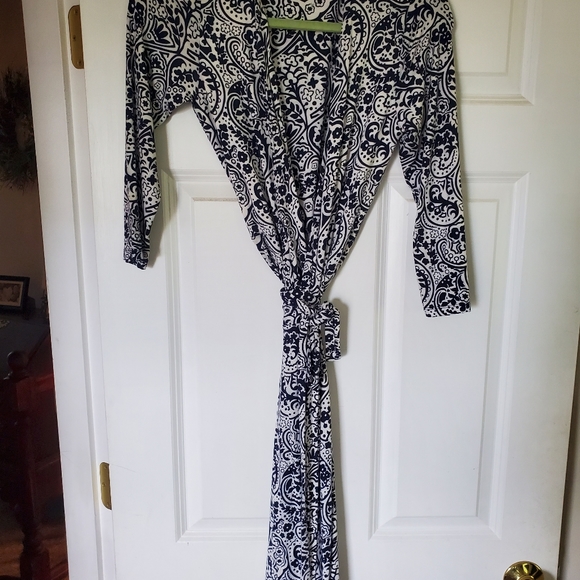 Boden size 8 navy blue wrap around v-neck dress 3/4 long sleeves - Picture 8 of 9